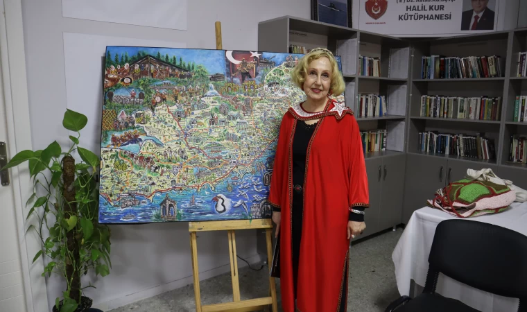 Mersinli Ressam Nazan Kundak, Mersin haritasını sanat eserine dönüştürdü